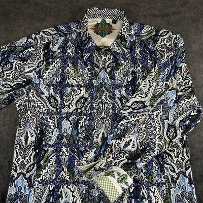 Robert Graham Scafter Shirt L Blue Geometric Paisley Flip Cuff 2013 Embroidered - Image 1 of 4
