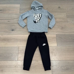 NIKE KIDS Gray Black Fleece Pullover Hoodie Jogger Cozy Warm 2-Piece Set Size 4 - Picture 1 of 13