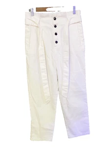 H&M Linen hi-waisted Pants Button Fly Size 8 Off white cream Cropped pants - Picture 1 of 9