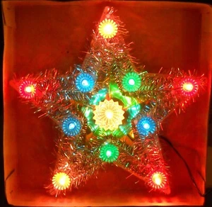 VINTAGE Liberty Bell Weihnachten LAMETTA BAUMSPITZE FUNKELNDER STERN mehrfarbig Japan - Bild 1 von 6