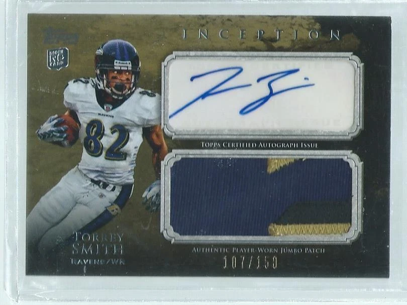 TORREY SMITH 2011 TOPPS INCEPTION JUMBO 4 COLOR PATCH AUTO RC #D 107/150 - Image 1 of 1