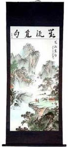 Chinesisches Aquarell Tusche Gemälde Schriftrolle 觀流覓句 inspiriert vom Fluss SC3620 - Bild 1 von 2