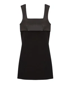Neu mit Etikett The Kooples kurzes schwarzes Damenkleid mit Leder & eckigem Ausschnitt Größe 8 - Bild 1 von 16