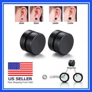 Men Women Stainless Steel Stud Earrings Magnetic Ear Plugs Non-Piercing Clip On - Picture 1 of 10