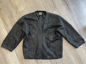 Fancy Vintage Black Sequins Cardigan Wool Sweater Beads Cyn Les - Picture 1 of 5