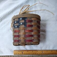Red/White/Blue Flag Basket Woven Wooden w Handle Patriotic Small 5"tall 5.5"wide