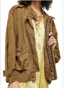 FREE PEOPLE Jayde Safari Bomber Jacket Mustard Linen S Small $168 - Picture 1 of 10