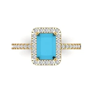 14K Yellow Gold Halo Engagement Ring for Women, 1.86 ctw Simulated Turquoise - Picture 1 of 11