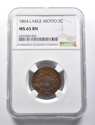 MS65 BN 1864 Large Motto Two Cent Piece NGC *5682 - Image 1 of 3