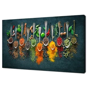 Spoons Of Colourful Herbs And Spices Kitchen Modern Design Decor Canvas Print - Picture 1 of 7