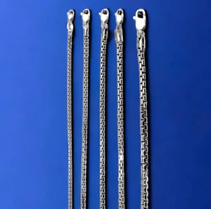 14K White Gold Venetian Round Box Necklace Chain Real Gold 16"-30" 1.5mm-4mm - Picture 1 of 11