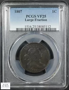 1807 Large Fraction Draped Bust Copper Large Cent 1C PCGS VF 25 - Picture 1 of 4