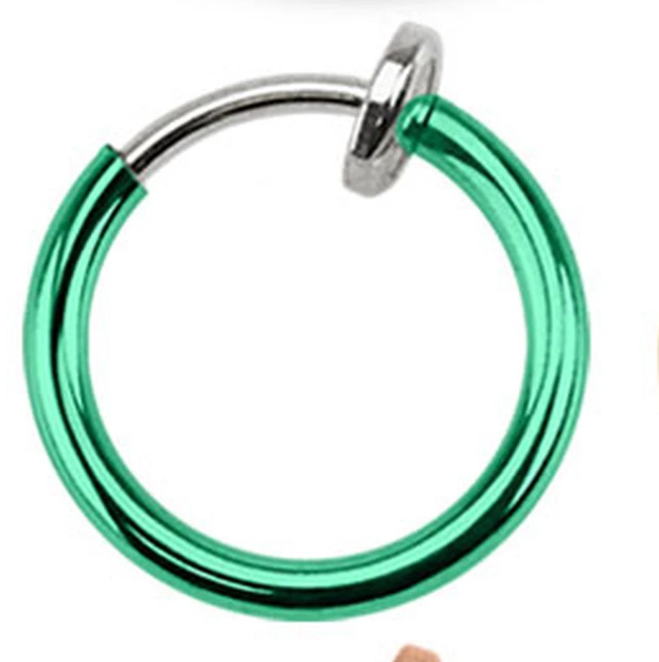 Par de argola de orelha Spring Action titânio IP falso septo e nariz - Imagem 1 de 1