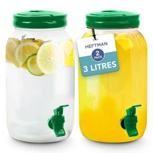 HEFTMAN Plastic Drink Dispenser Tap 3L 2 Pack Water Handle Screw-Top Green - Picture 1 of 8