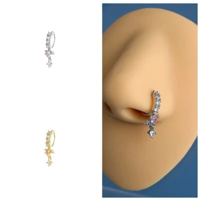 Cuore Freccia Cupido Cristallo Finto Naso Anello Lucente Non Piercing Clip Cuff - Immagine 1 di 4