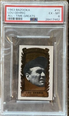 1963 Bazooka LOU GEHRIG All-Time Greats Baseball Card - PSA 6 - NY Yankees - Image 1 of 4