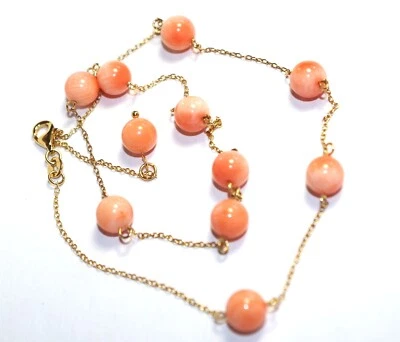 Collar Lariat de cadena de estación de coral rosa tallado en oro amarillo de 14K Foto 1 de 4