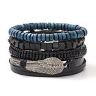 4 pièces/ensemble bracelet en cuir Angel Wing Punk charme perles en bois tressé bracelet manchette 