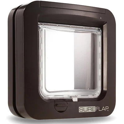 SUREFLAP Mikrochip Katzenklappe 4-Wege Haustierklappe mit Chip Braun