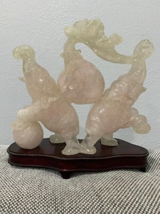 Estatuillas de elefantes y bolas chinas de cuarzo rosa vintage posiblemente antiguas - Imagen 1 de 12