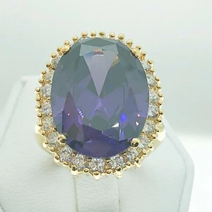 R1567-1 Women Fashion Jewelry White Yellow Gold Plated Amethyst CZ Cocktail Ring - Picture 1 of 8