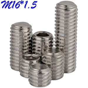M16 x 1.5 Fine Thread Stainless Steel Grub Screws Flat Point Socket Set Screws - Imagen 1 de 12