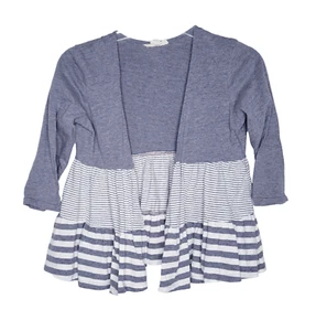 Derek Heart Girl Gray Solid and Striped Open Front Sweater Cardigan Size Medium - Picture 1 of 6