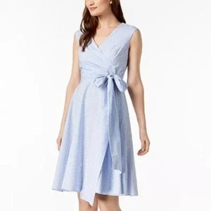 Calvin Klein Front Tie Stripe Sleeveless Dress Size 8 - Picture 1 of 6