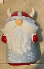 Sleigh Bell Bistro Gnome Santa Claus Viking Ceramic Cookie Jar 10" Great Shape