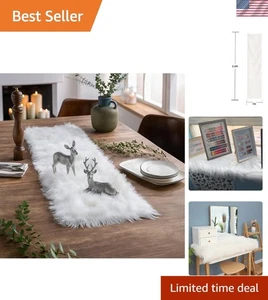 Faux Fur Table Runner Modern White 11.8x31.5inch Thanksgiving Christmas Decor - Picture 1 of 11