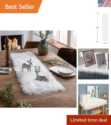 Faux Fur Table Runner Modern White 11.8x31.5inch Thanksgiving Christmas Decor - Image 1 of 4