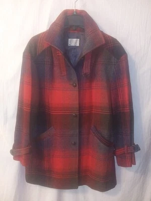 Abrigo de coche forrado 100 % lana a cuadros negro rojo gris Pendleton vintage para mujer L Foto 1 de 4