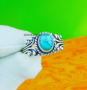Turquesa piedras preciosas 925 plata esterlina hecho a mano anillo de... - Imagen 1 de 4