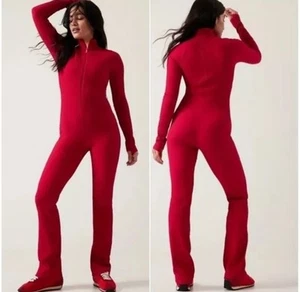 Athleta x Alicia Keys Red Ribbed Goddess Jumpsuit L PowerVita Fabric - Picture 1 of 12