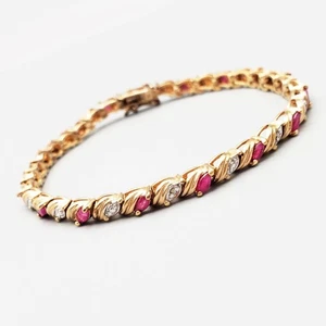 Ross Simons Gold Over Sterling Silver Pink Ruby 4mm Tennis Bracelet 7” - Picture 1 of 6