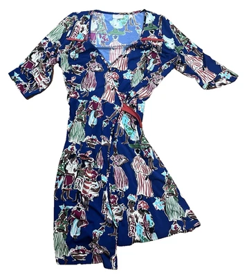 Vestido envolvente Leona Edmiston Frocks azul caribeño africano para mujer talla 4 Foto 1 de 4