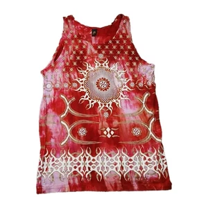 Canotta donna Mantra rossa tie dye boho festival stampa grafica psichedelica taglia - Foto 1 di 7