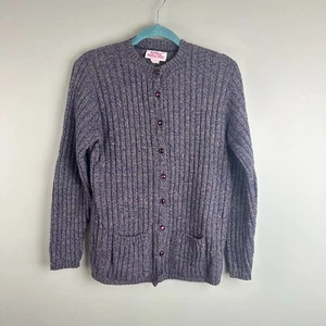 Vintage Fall River Knitting Mills Grey Cardigan Womens LG Shetland Wool Blend - Picture 1 of 12
