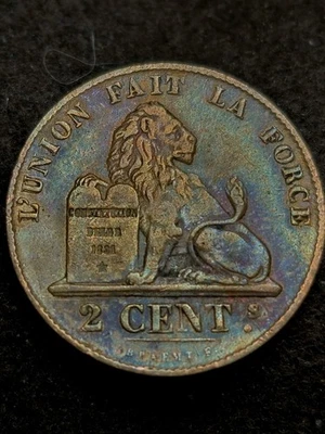 Tóner arco iris moneda 2 centavos Bélgica 1856  Foto 1 de 2