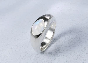 N09 Ring spitz-ovaler Mondstein Stein des Juni Sterling Silber 925 verstellbar - Imagen 1 de 3