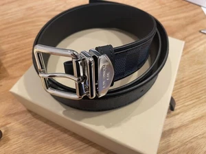 Cinturón de cuero Louis Vuitton patrón Damier hebilla plateada 110 cm negro usado - Imagen 1 de 4