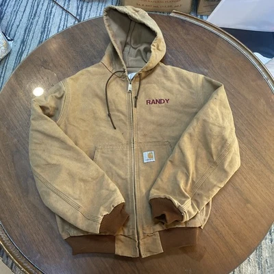 VNTG Carhartt JR606 Youth Beige Canvas Full Zip Hooded Jacket Size Lg Used Randy - Image 1 of 4