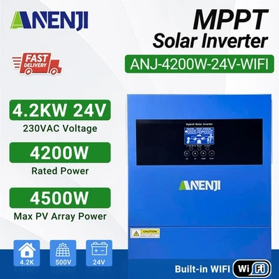 ANENJI Inversor solar 4200W 24V inversor híbrido MPPT 100A 500VDC onda sinusoidal pura