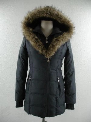 Mujer S Betsey Johnson Gris Babero Imitación Piel Parka Chaqueta Abrigo Puffer Parka Capucha Foto 1 de 4