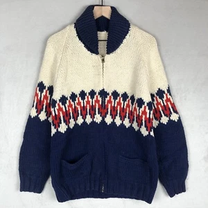 VTG Hand Knit Zip Cardigan Men's Sz S/M 38" Heavy Grandpa Shawl Collar Sweater - Picture 1 of 10