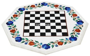 18 Zoll weißer Marmor Kaffee Schach Tischplatte seltene Intarsien Inlay Kunst Valentinstag Dekor - Bild 1 von 4