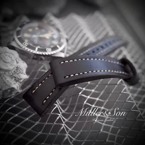 Correa de reloj Müller&Son de cuero genuino Horween de 20 mm negra para Rolex hecha a medida - Imagen 1 de 3