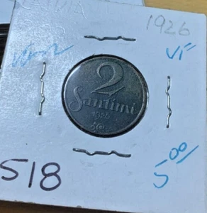 1926 Latvia 2 Santimi KM# 2, looks VF. Coin #518 - Picture 1 of 2