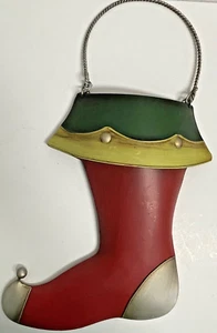 SOUTHERN LIVING AT HOME Red Green Metal Christmas Stocking HOLIDAY DOOR BUCKET - Picture 1 of 11