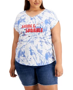 Style & Co Women's Plus Size Graphic Print V-Neck T-Shirt (1X, Sparkle Red) - Picture 1 of 3